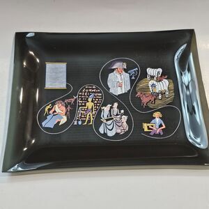 Vtg 1962 Coats And Clark Story Of Thread Smoked Glass Sewing Tray Plate